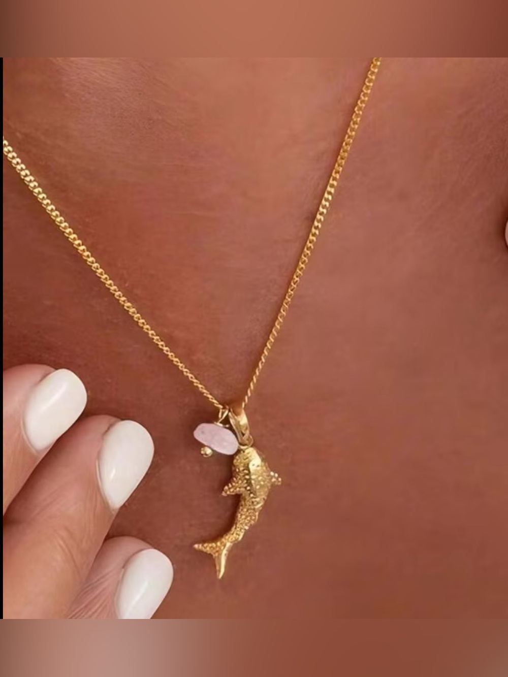 Gold Whale Shark Pendant Necklace with Pink Stone